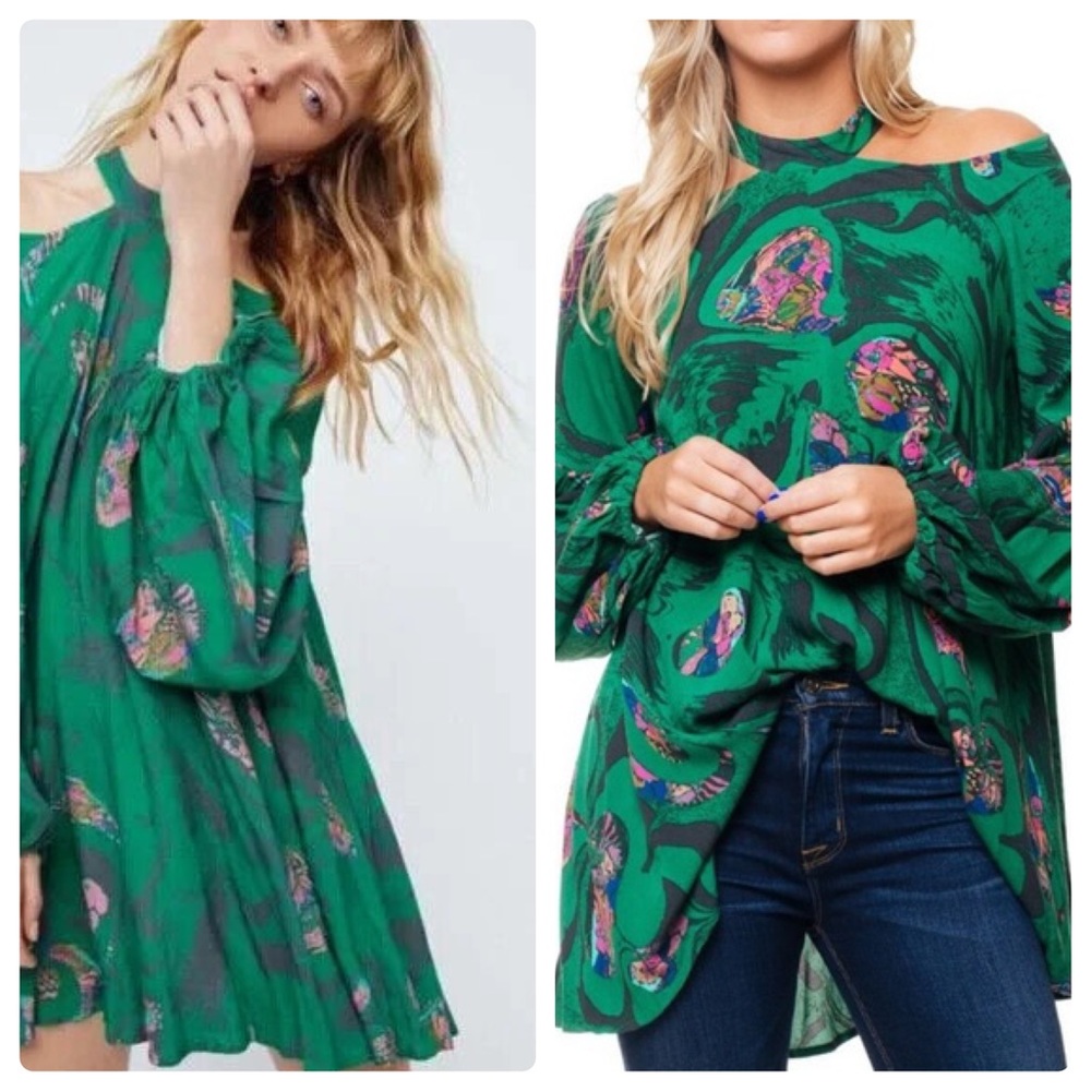 NWT Free People Cold Shoulder Drift Away Tunic /Dress Kelly Green XS